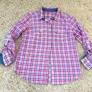 St. John’s Bay Petite Small Long Sleeve Button Up Pink and Blue Woman’s Top